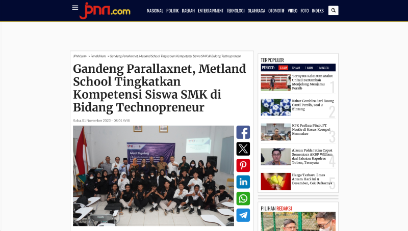 Gandeng Parallaxnet, Metland School Tingkatkan Kompetensi Siswa SMK di Bidang Technopreneur