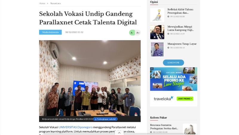 Sekolah Vokasi Undip Gandeng Parallaxnet Cetak Talenta Digital
