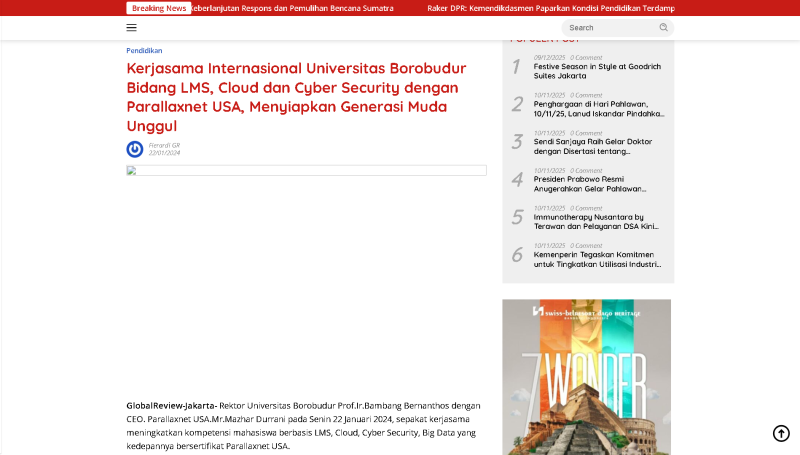 Kerjasama Internasional Universitas Borobudur Bidang LMS, Cloud dan Cyber Security dengan Parallaxnet USA, Menyiapkan Generasi Muda Unggul