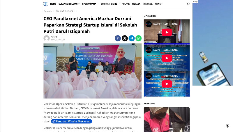 CEO Parallaxnet America Mazhar Durrani Paparkan Strategi Startup Islami di Sekolah Putri Darul Istiqamah