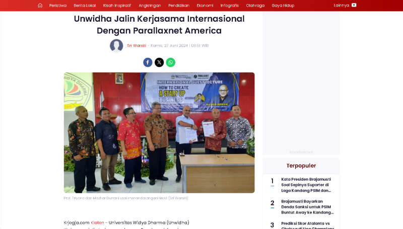 Unwidha Jalin Kerjasama Internasional Dengan Parallaxnet America